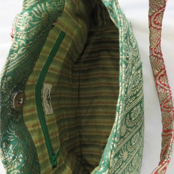 Sarah Shaw Green Red Metallic Small Tote Bag - Picture 6 of 9